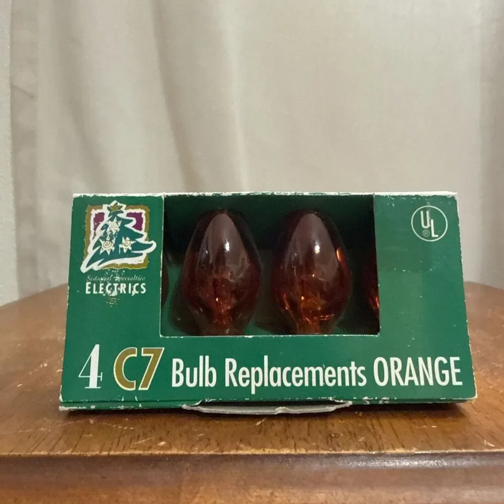 Vintage 1995 Lot of‎ 4 Replacement Christmas Bulbs Lights C-7 Orange Colored